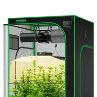 Vivosun smart grow tent kit with full spectrum LED grow lights, inline fan, carbon filter, smart controller, and flowering plants.