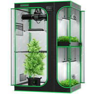 VIVOSUN Smart 2-in-1 grow tent with plants, LED lights, fan, and controller.