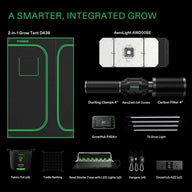Vivosun 2-in-1 grow tent kit: tent, AeroLight, fan, filter, grow lights, seed trays, pots, netting, hangers, smart outlets.