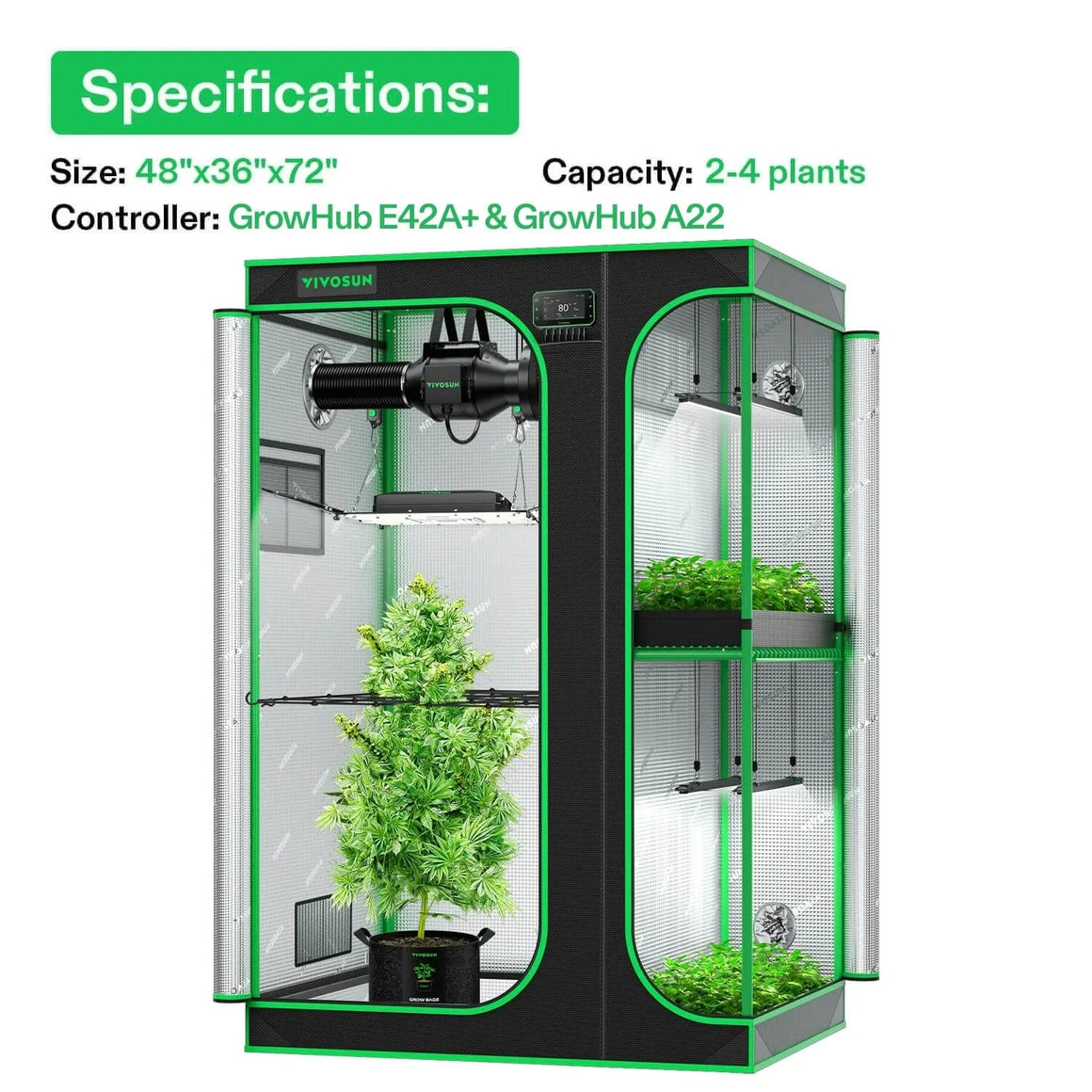 VIVOSUN 3x4ft smart grow tent kit with lights, fan, and controller for 2-4 plants.