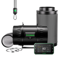 Vivosun smart air filtration kit with inline fan, carbon filter, ducting, and control panel.