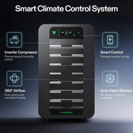 Vivosun Smart Cure Box with 8 trays, digital display, and 4 features: Inverter Compressor, 360 Airflow, Smart Control, Auto Vapor Balance.