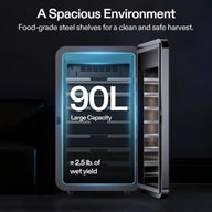 VIVOSUN 90L Smart Cure Box: Spacious environment with food-grade steel shelves. Approx. 2.5 lb wet yield.