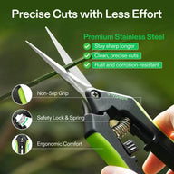 VIVOSUN pruning shears with stainless steel blades, non-slip grip, safety lock, and ergonomic comfort.
