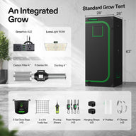 Vivosun 2.3x2.3 grow tent kit includes grow light, fan, filter, ducting, bags, net, shears, hangers, straps, prefilter, clamps.