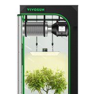 Vivosun 2x2 grow tent kit with LED light, inline fan, and filter, featuring a lush green plant.