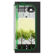 VIVOSUN 3x3 grow tent kit with LED grow light, fan, filter, and two potted plants.