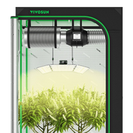 VIVOSUN 3x3 grow tent kit with LED light, inline fan, and plants.