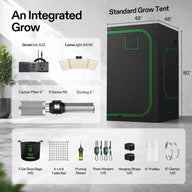 VIVOSUN 4x4 ft grow tent kit: tent, light, filter, fan, bags, trellis, shears, hangers, straps, prefilter, clamps.