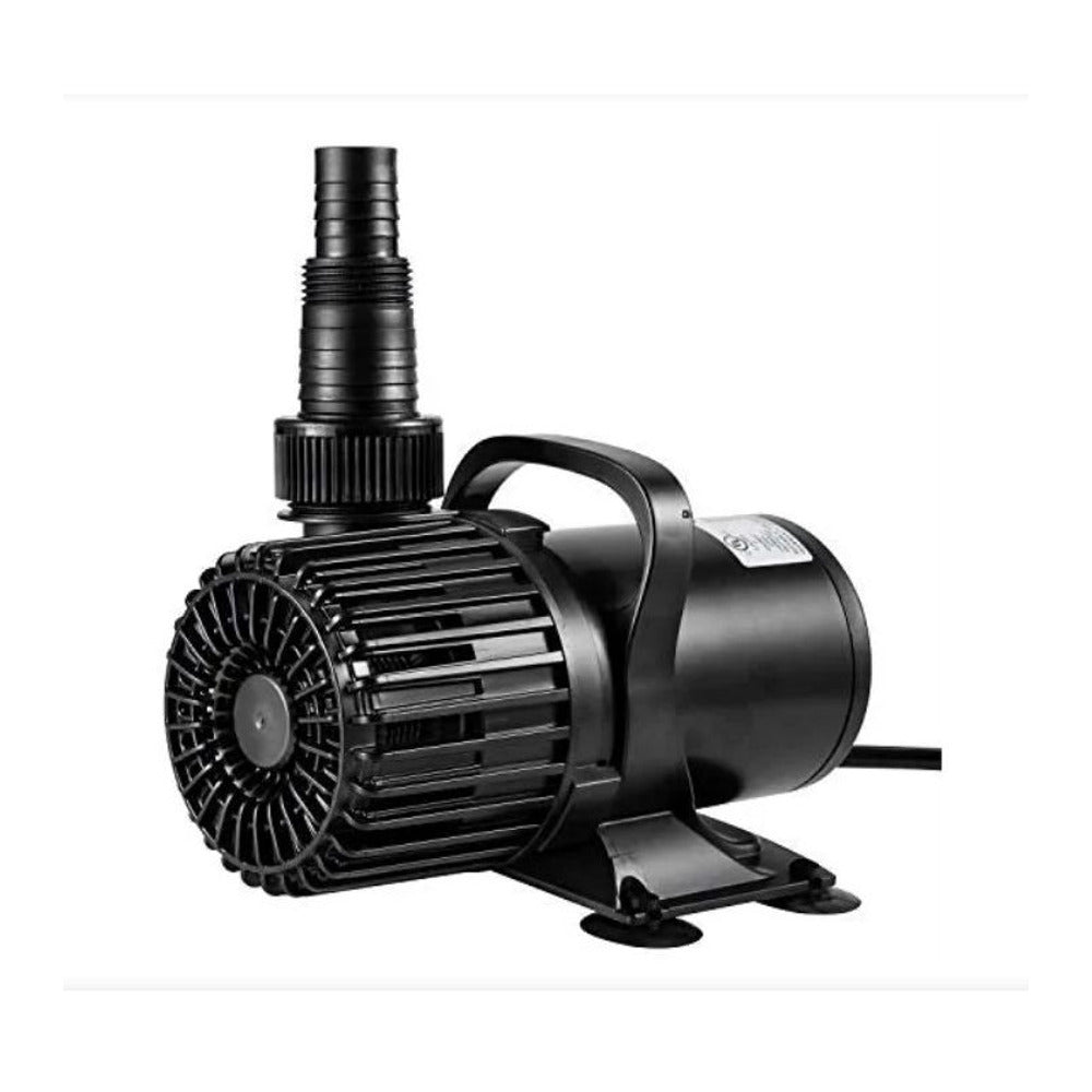 Black Vivosun 120W submersible water pump with ribbed hose adapter and carrying handle.