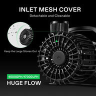 Vivosun 220W submersible water pump features an inlet mesh cover and HUGE FLOW 4500GPH/17000LPH.