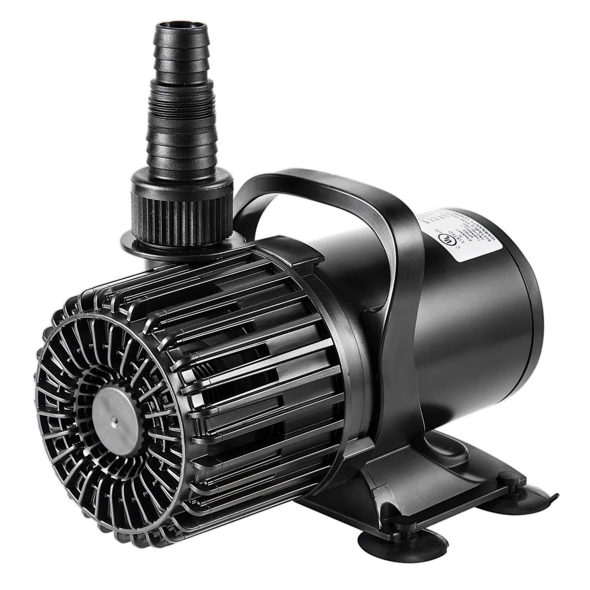 Black Vivosun 310W submersible water pump with ribbed outlet, handle, and suction cup base.