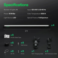 VIVOSUN 2ft LED grow light bar with accessories: clips, screws, tape, cables.