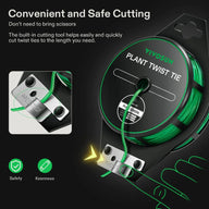 VIVOSUN plant twist tie dispenser with built-in cutter. Green tie spool.