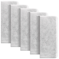 Set of five white activated carbon replacement filters with soft edges.