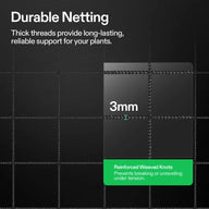 Vivosun trellis netting with 3mm thick threads and reinforced woven knots for plant support.