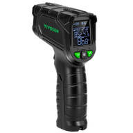 Black VIVOSUN IR thermometer with digital display showing temperature and humidity readings.