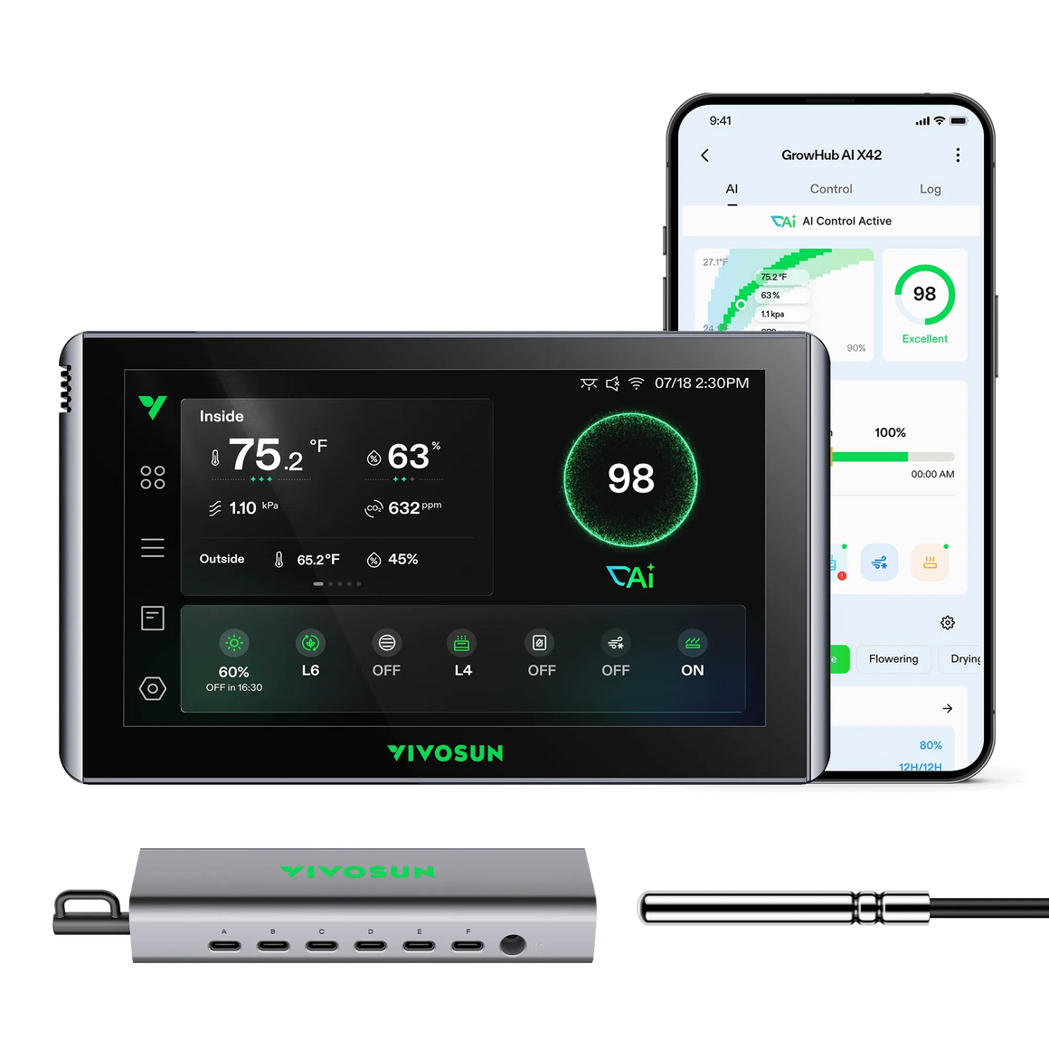 Vivosun X42 Grow Tent Controller with touchscreen display and phone app.