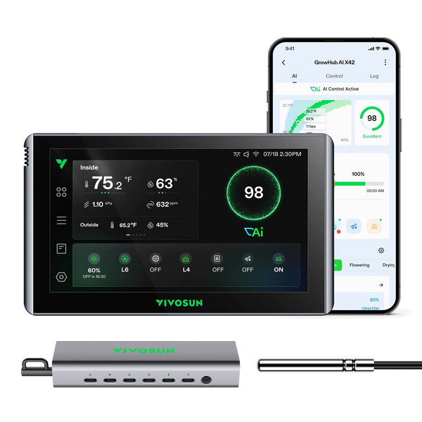 Vivosun X42 Grow Tent Controller with touchscreen display and phone app.