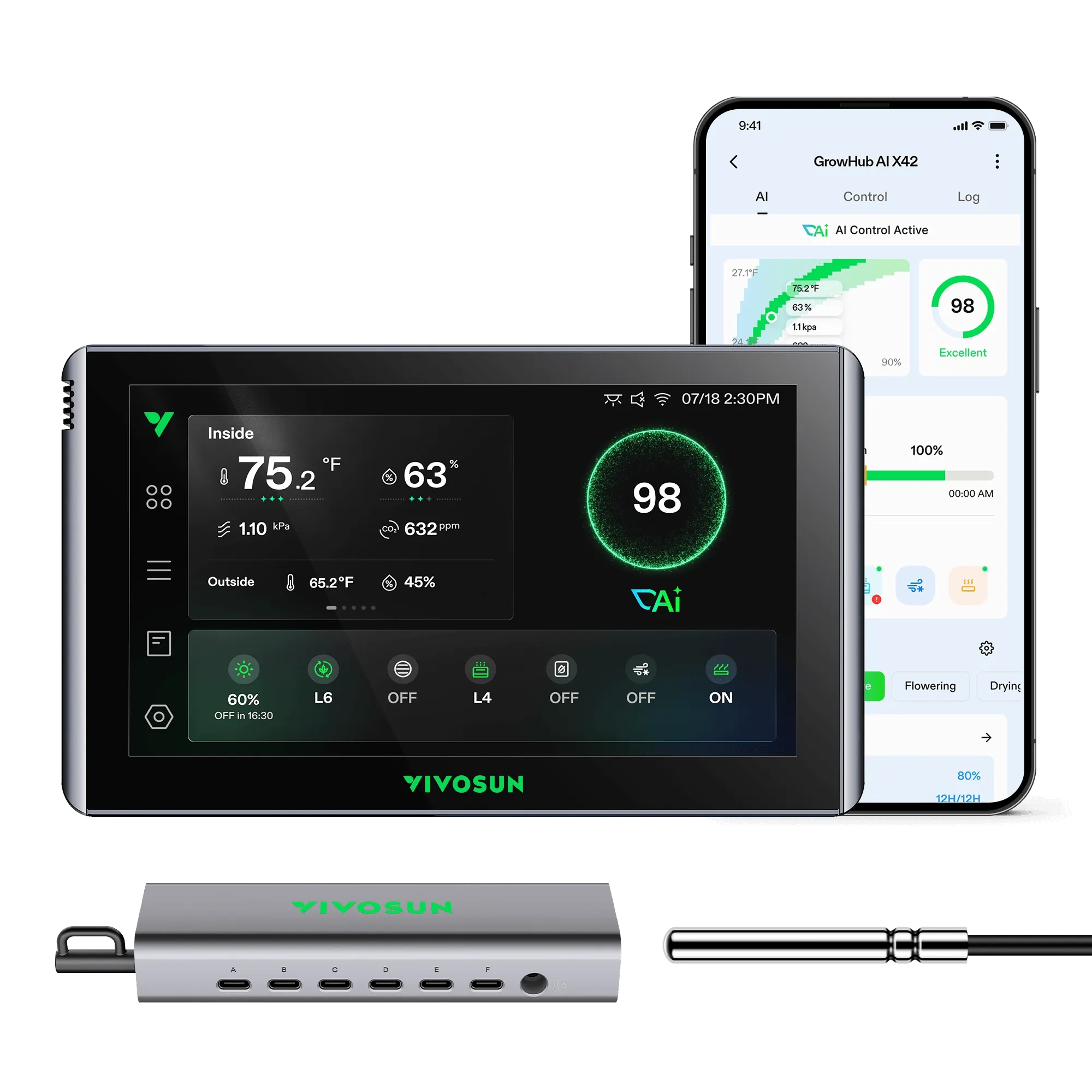 GrowHub X42 AI Controller for Grow Tent, All-in-One Grow Automation System with Stable Environment Control & VPD Management, Wireless Device Sync & Ap