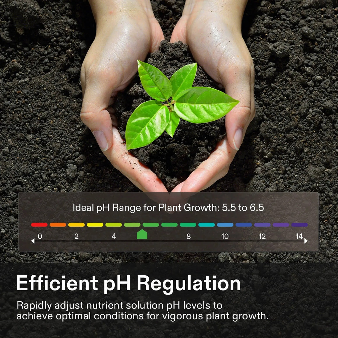 Vivosun pH kit for plant growth with hands holding seedling. Features pH color scale 0-14.