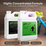 Vivosun pH UP & pH DOWN nutrient solution bottles, water-soluble, dye-free, additive-free.