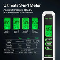 Vivosun TDS & EC meter: displays readings and specs for water quality testing.