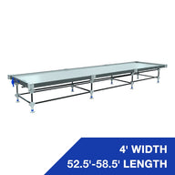 Wachsen 4' wide rolling bench, 52.5'-58.5' length. This expandable bench features a metal grid surface and sturdy metal frame.