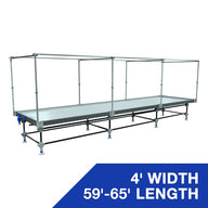 Long rolling bench with trellis support, 4' wide, 59'-65' length.