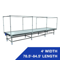 4' x 78.5'-84.5' rolling bench with trellis support system.