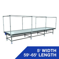 5' wide rolling bench with trellis support, 59'-65' length.