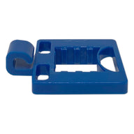 Blue plastic trellis clip with multiple slots and a curved hook.
