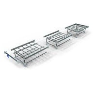 Professional rolling benches, metal frames with grid tops, on white background.