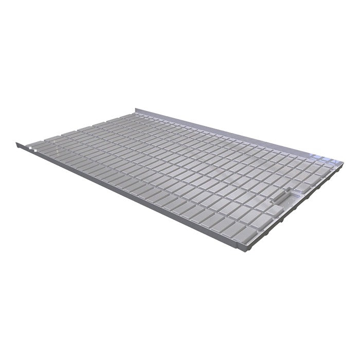 Metal rolling bench tray with drainage, 4ft x 38in.