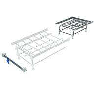 A set of hydroponic rolling bench parts, including a metal frame with legs and a separate corner kit.