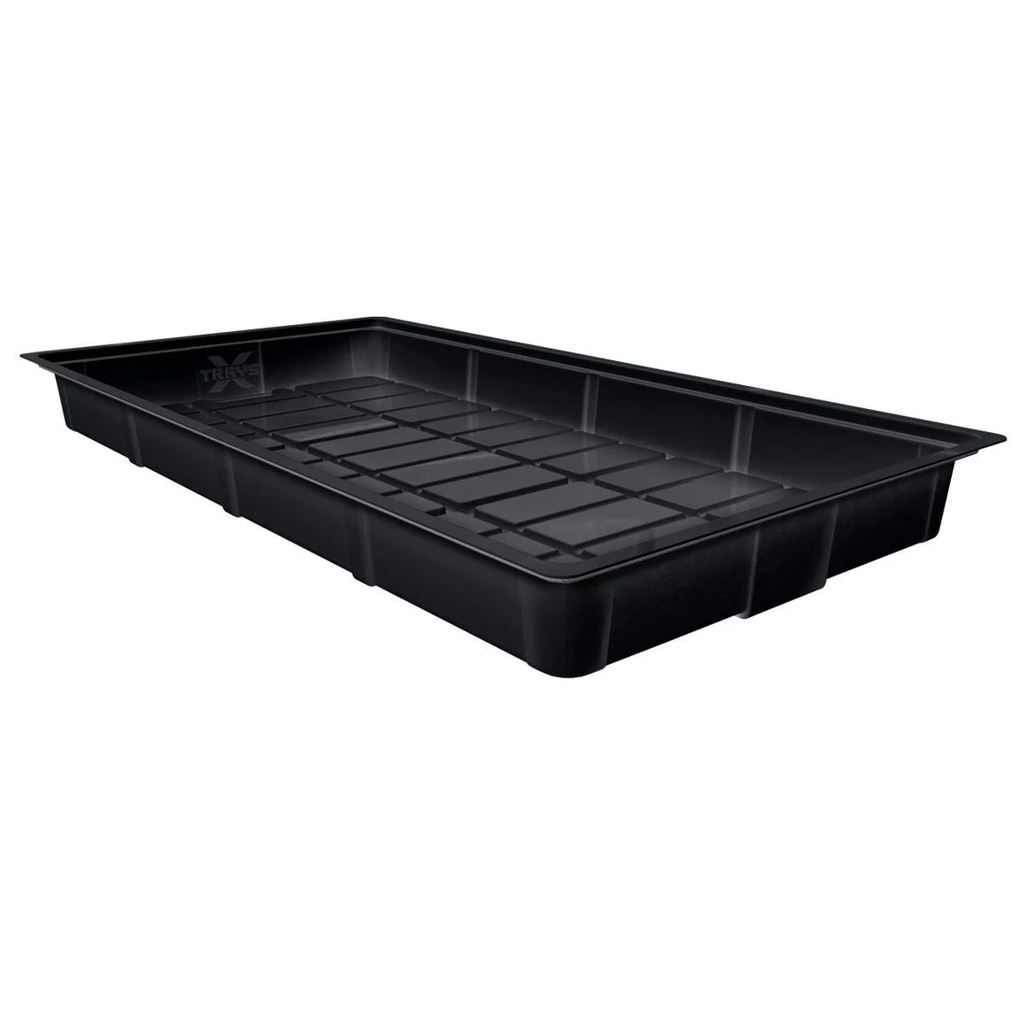 Black plastic XTrays Classic Food Table, 3x6 size, with a grid interior.