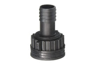 Black plastic barbed hose fitting with a threaded base.