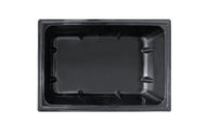 Top view of a glossy black, rectangular plastic reservoir with rounded corners and ribbed supports inside.