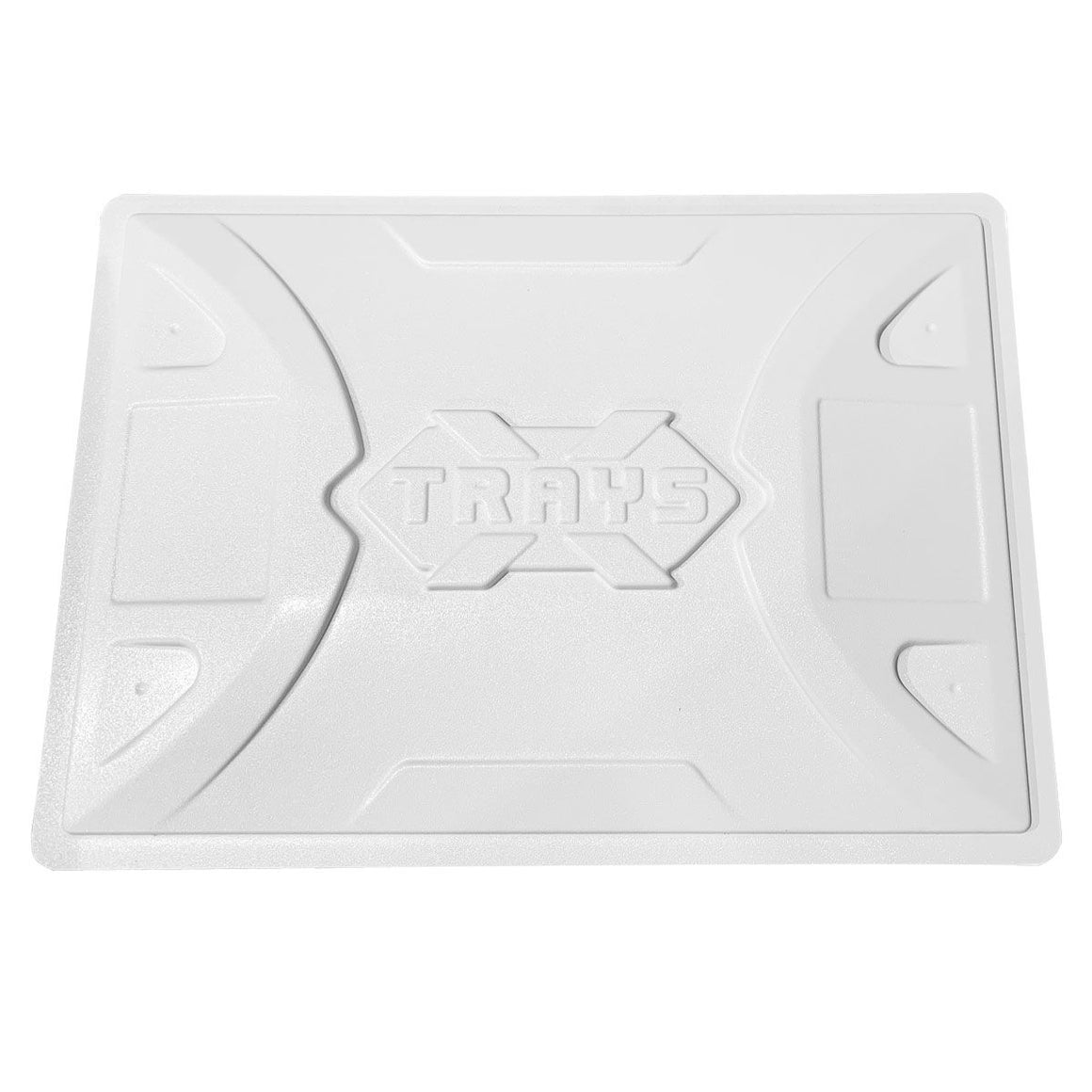 White Xtrays reservoir lid with embossed "Xtrays" logo and textured surface.