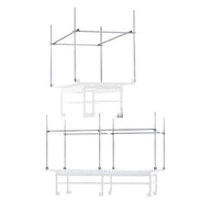 A white background shows two tiered metal trellis netting support systems for plants.