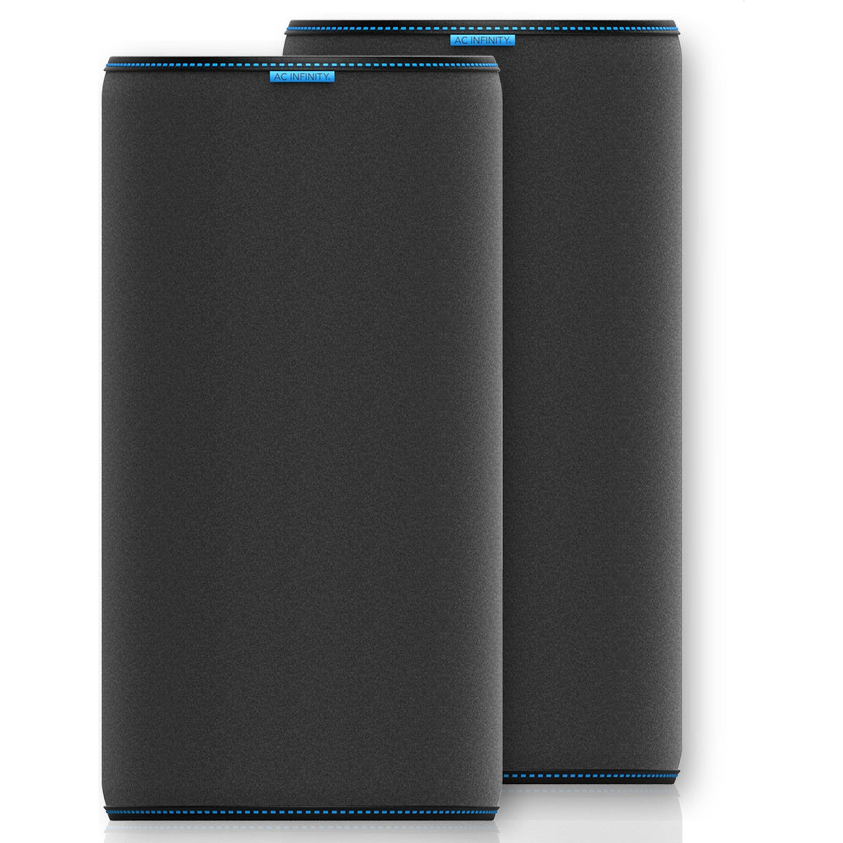Two black AC Infinity pre-filter cloths with blue trim and logo, displayed on a white background.