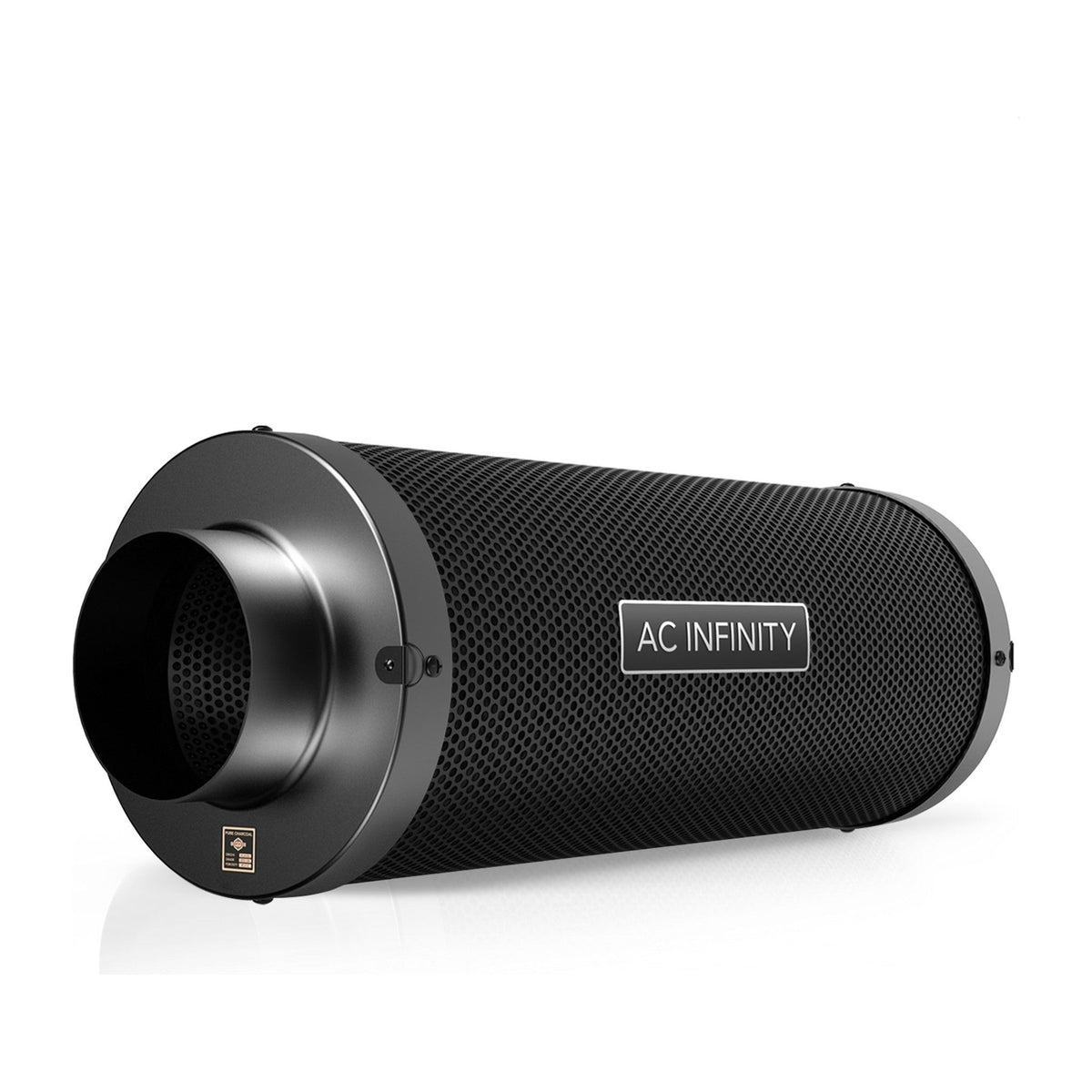 AC Infinity 6" XL duct carbon filter with black mesh and silver accents on a white background.