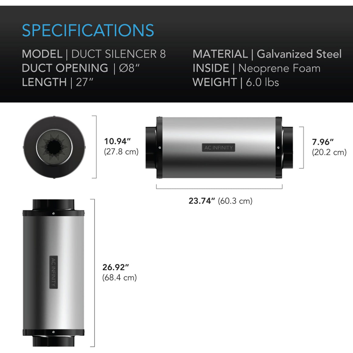 AC Infinity 8" Duct Silencer