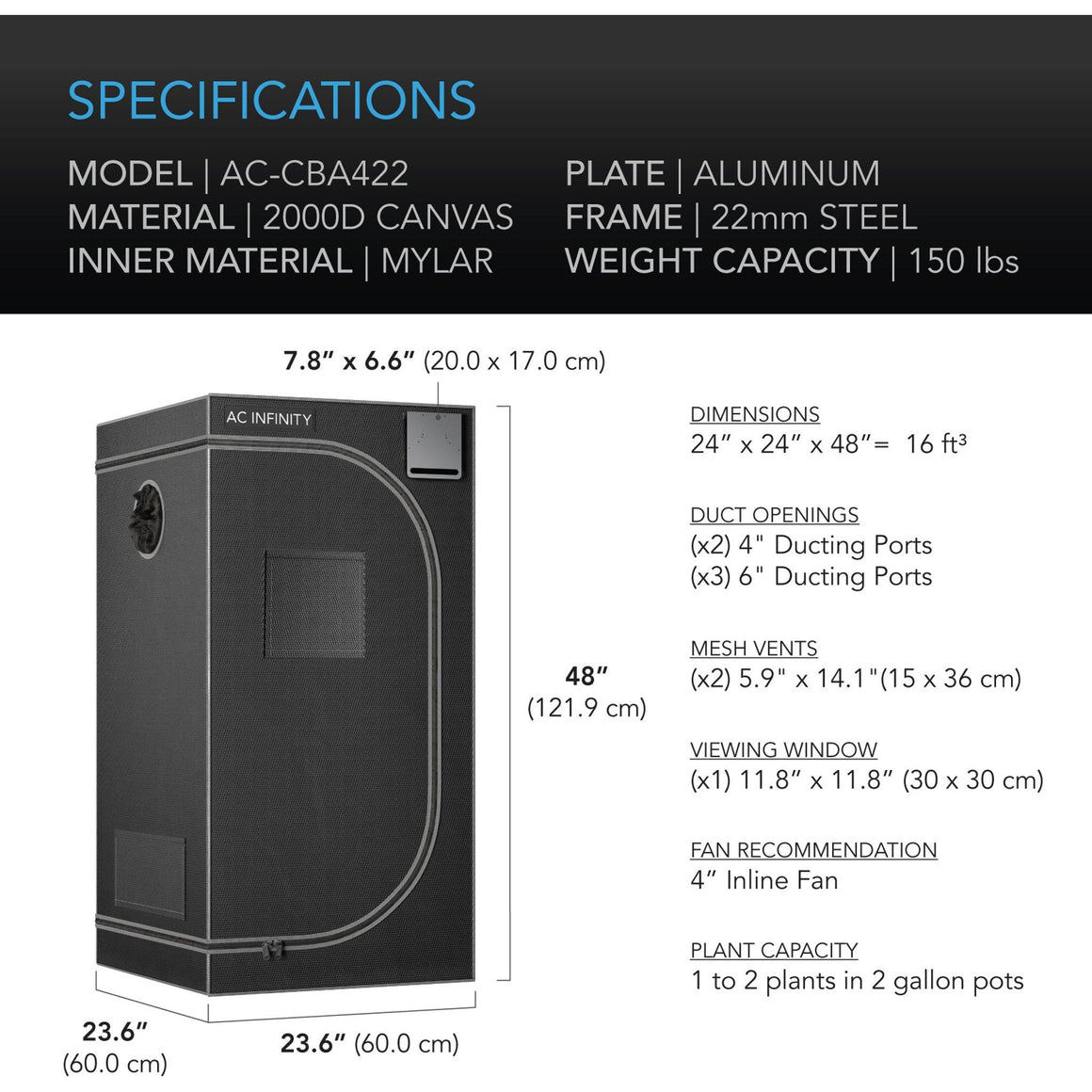 AC Infinity AC Infinity Cloudlab 422 2' x 2' x 4' Hydroponic Grow Tent