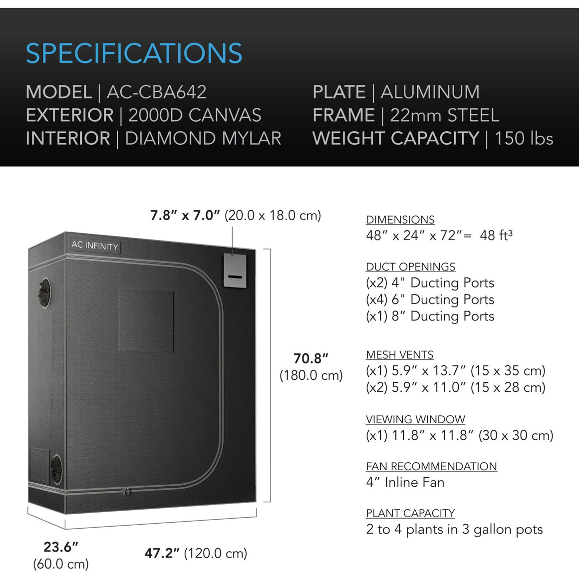 AC Infinity AC Infinity Cloudlab 642 4' x 2' x 6' Hydroponic Grow Tent