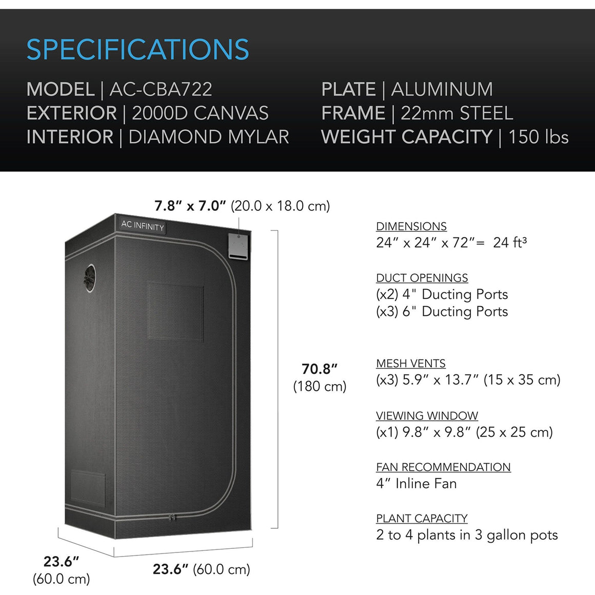 AC Infinity AC Infinity Cloudlab 722 2' x 2' x 6' Hydroponic Grow Tent
