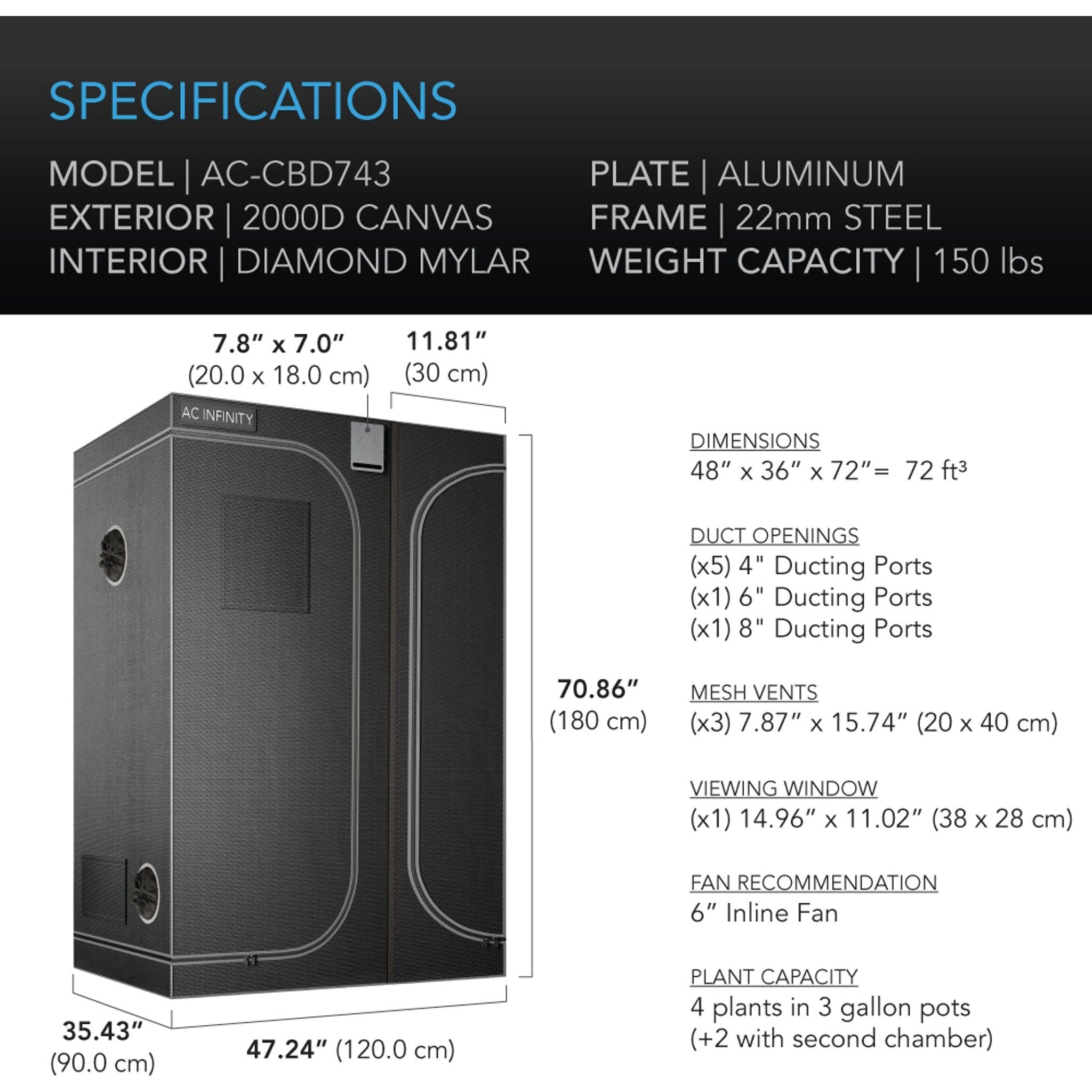 4x3 grow tent AC Infinity CLOUDLAB 743D | 2-in-1 Advance Grow Tent