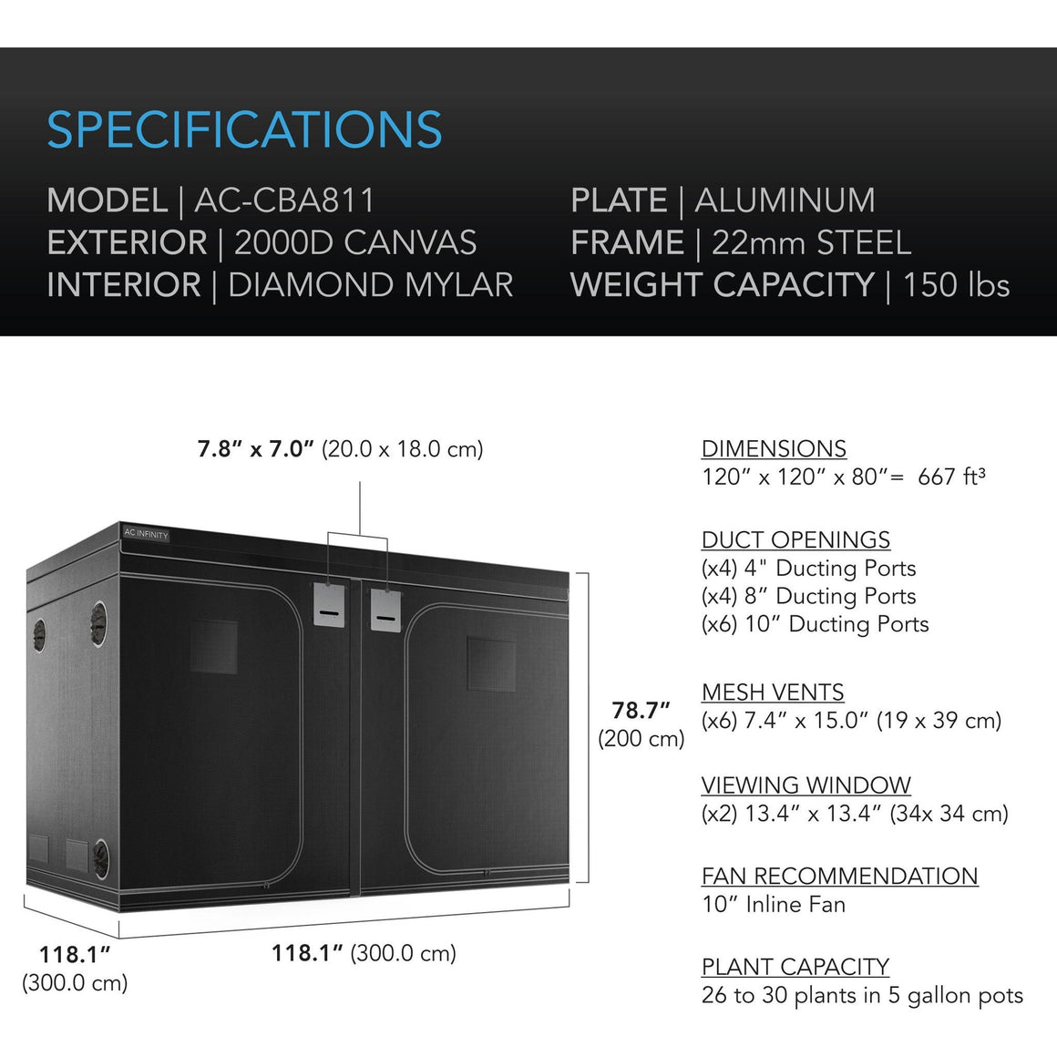 AC Infinity AC Infinity Cloudlab 811 10' x 10' x 6'8" Hydroponic Grow Tent