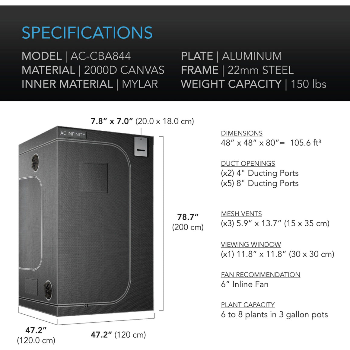 AC Infinity AC Infinity Cloudlab 844 4' x 4' x 6'8" Hydroponic Grow Tent