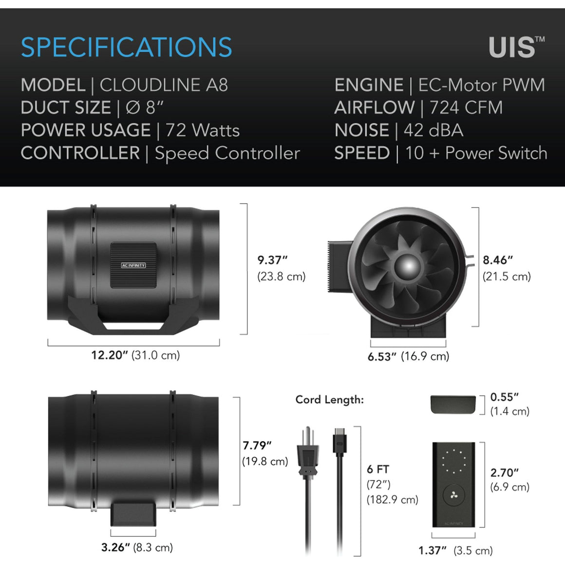 AC Infinity AC Infinity Cloudline A8 Inline Fan System